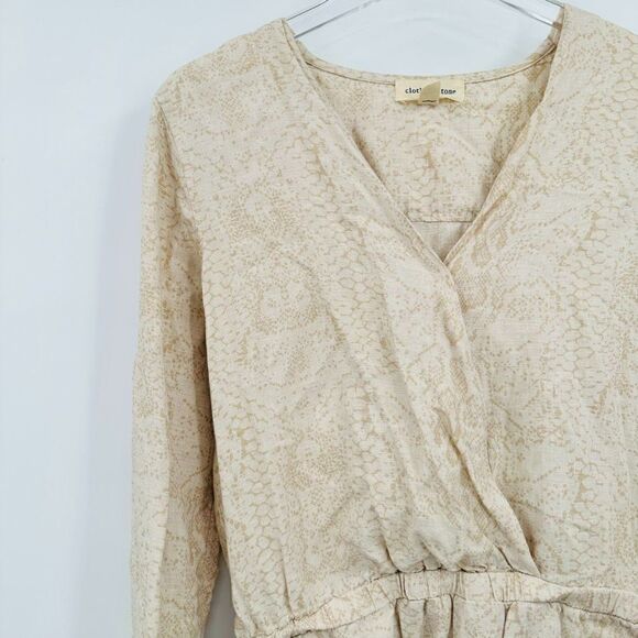 Cloth & Stone Size XS Tan Beige Long Sleeve Snake Print Linen Blend Boho Romper - Picture 6 of 11